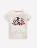T-Shirt mit Applikation-Naturweiß Rafting Tiere