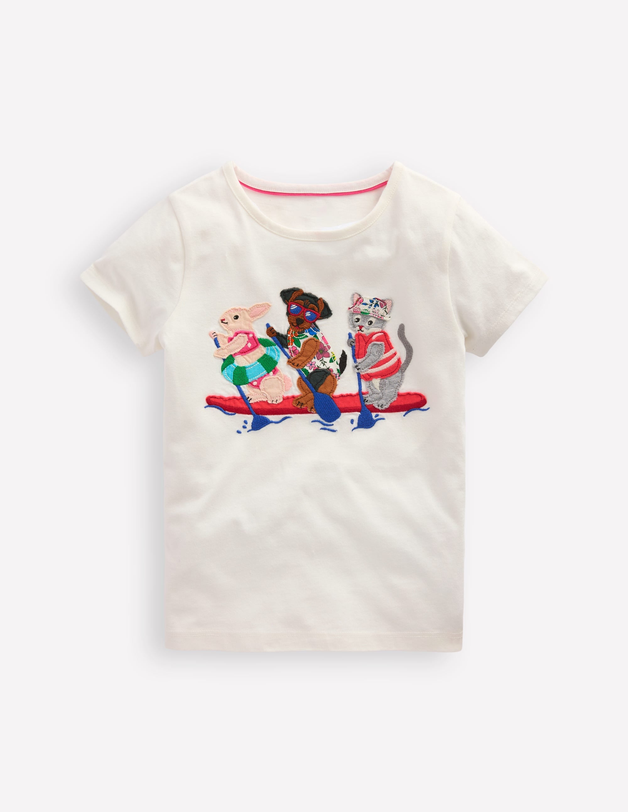 Short Sleeve Appliqué T-shirt-Ivory Rafting Pets - Image 1