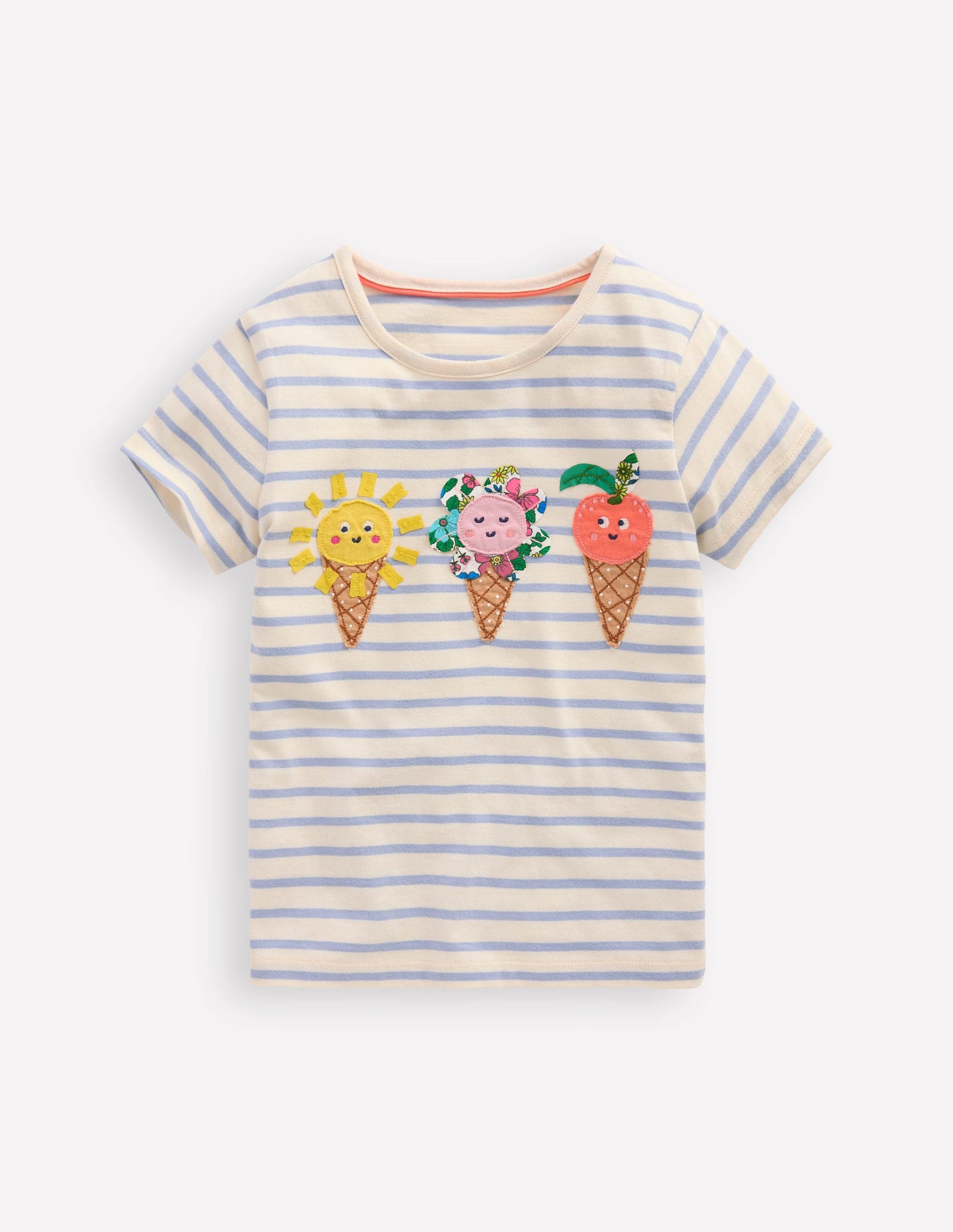 Kurzärmeliges T-Shirt mit Applikation-Gletscherblau/ Naturweiß Eiscreme