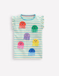 T-shirt à manches courtes volantées-Méduse bleu Caraïbes