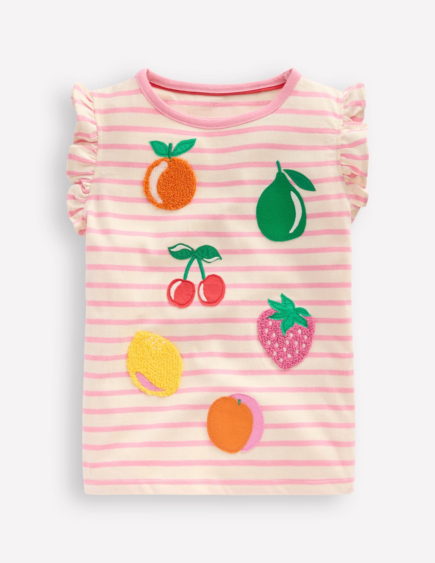 T-shirt à manches courtes volantées-Fruits rose chewing-gum