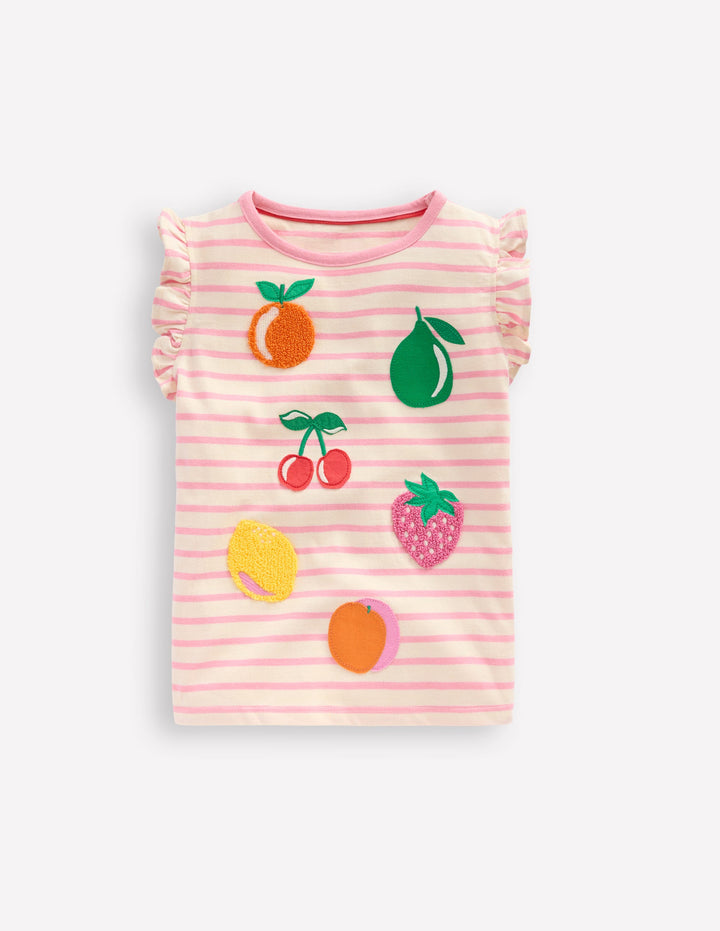 T-shirt à manches courtes volantées-Fruits rose chewing-gum