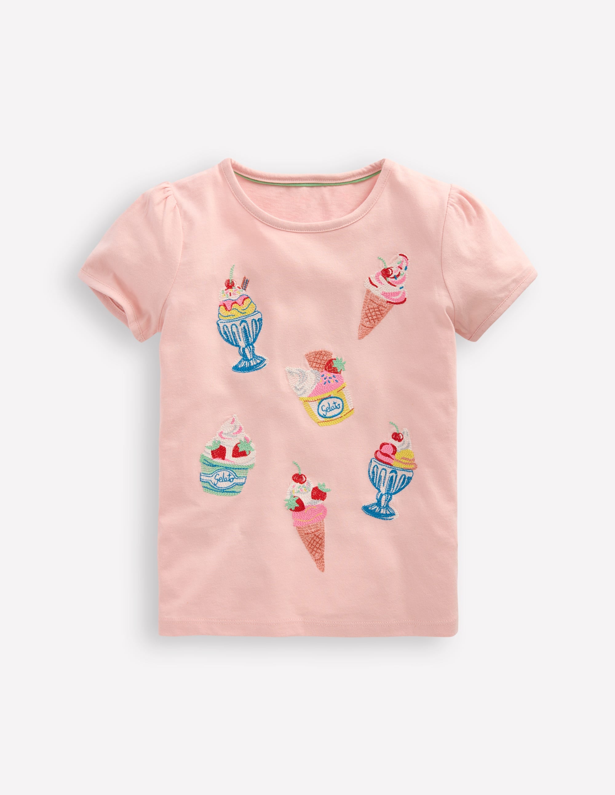 Top à manches bouffantes et super surpiqûres-Glaces rose craie - Image 1