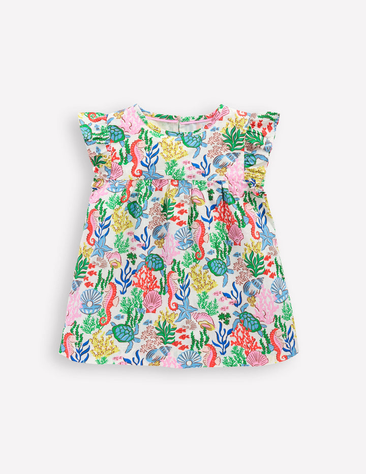 Top tissé à manches volantées-Motif Coral Cove multi