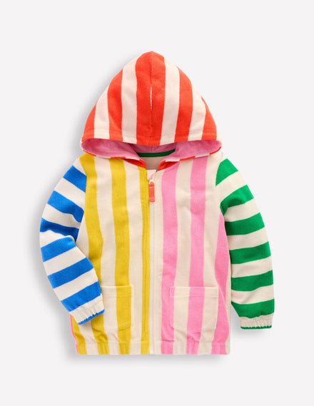 Zip-Through Towelling Hoodie-Multi Hotchpotch Stripe