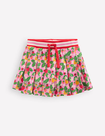 Jupe-short plissée en jersey-Lit de fraises rose cosmos