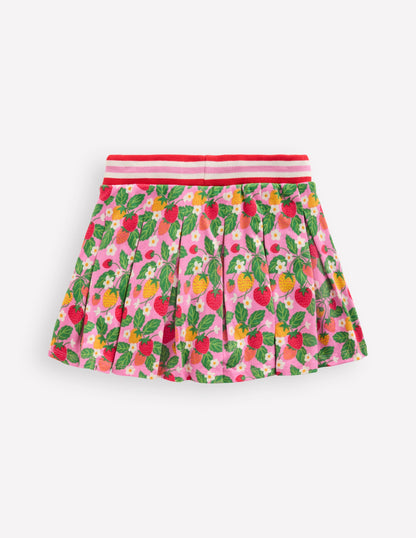 Jupe-short plissée en jersey-Lit de fraises rose cosmos