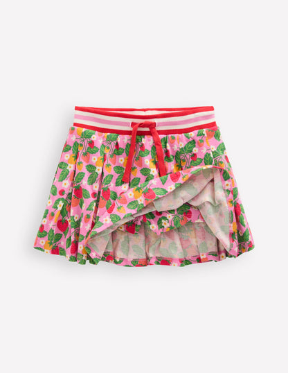 Plissierter Jersey-Skort-Kosmos-Rosa Erdbeer-Aufnäher