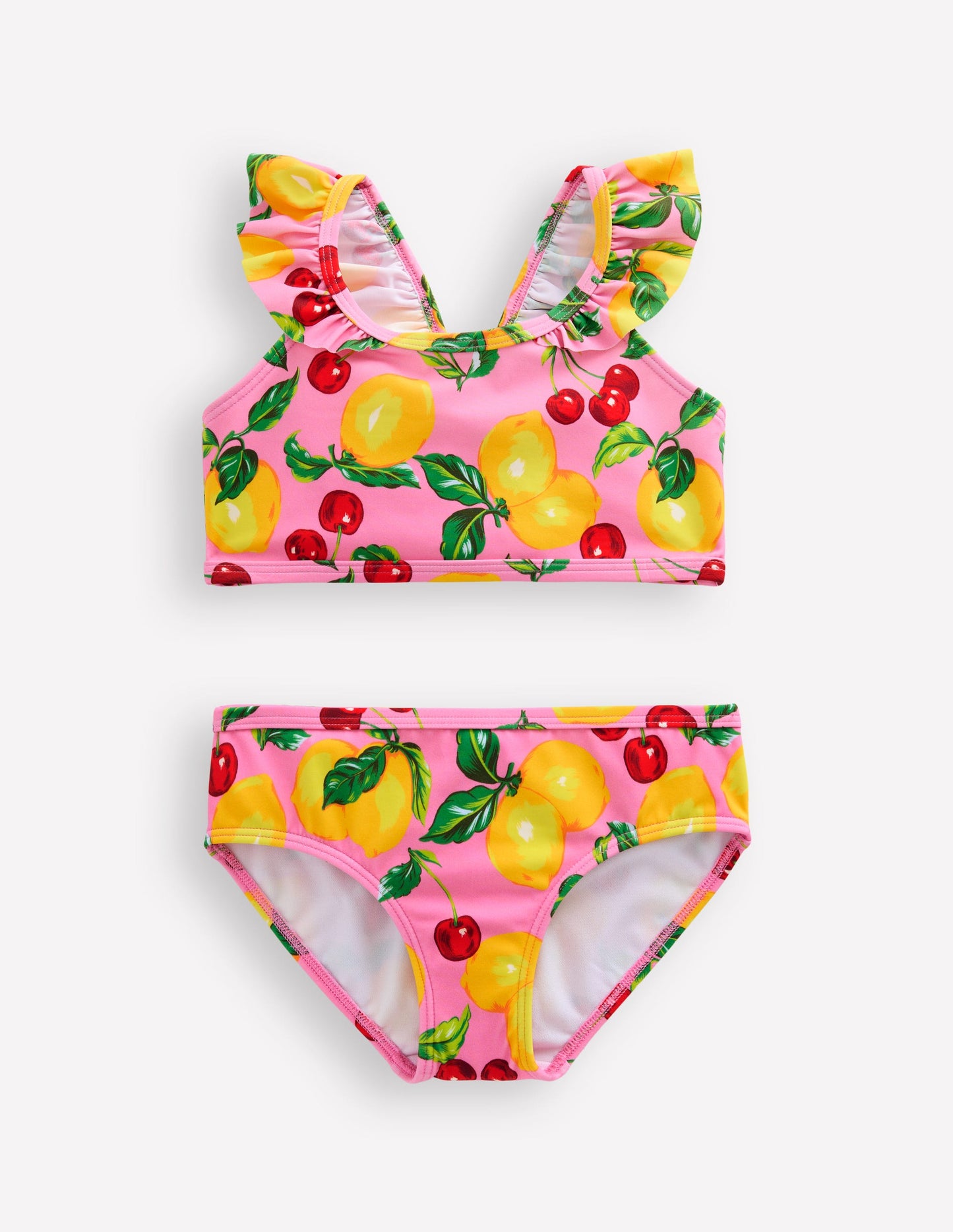 Bikini mit Rüschenträgern-Rosa Zitronen und Kirschen