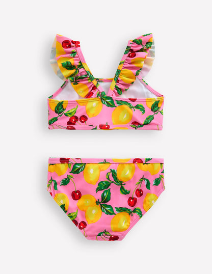 Bikini mit Rüschenträgern-Rosa Zitronen und Kirschen