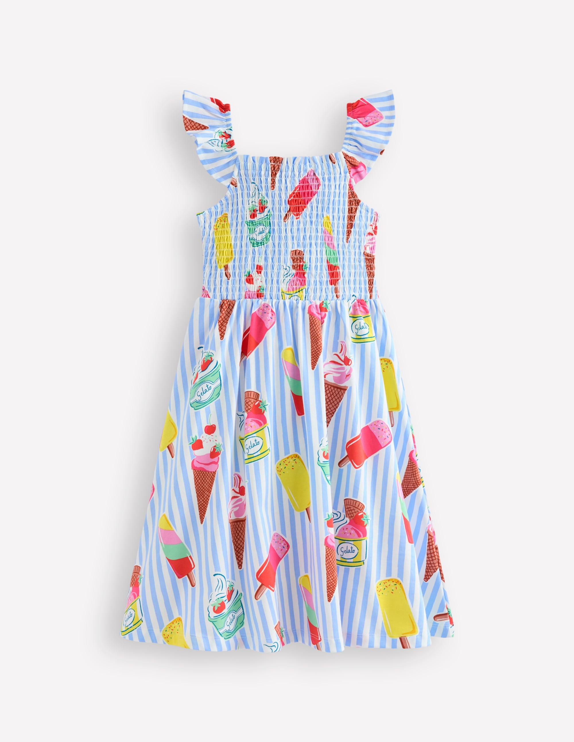 Willa Gerafftes Jerseykleid-Vintage-Blau Eiscreme Streifen - Image 2