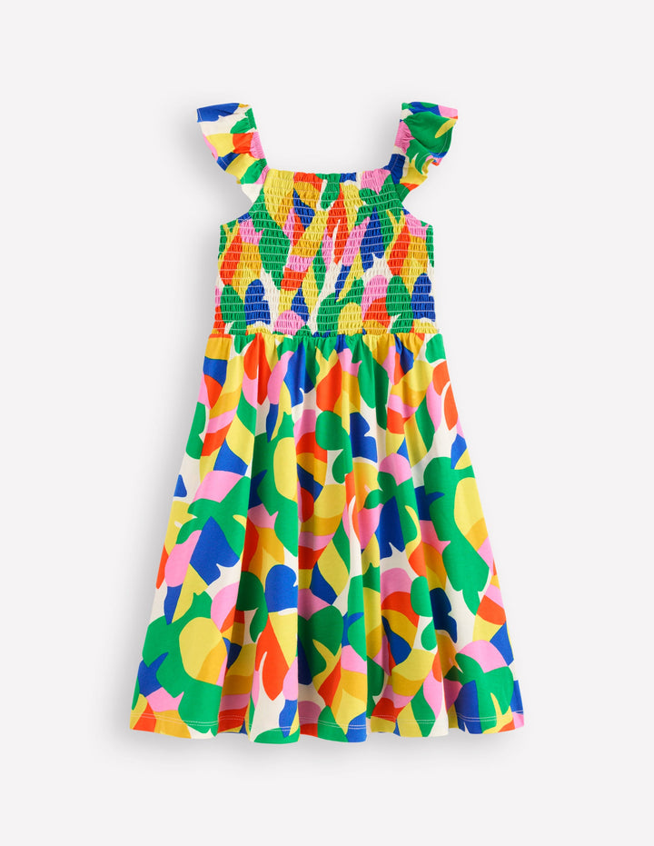 Willa Gerafftes Jerseykleid-Bunt Abstrakt Palme