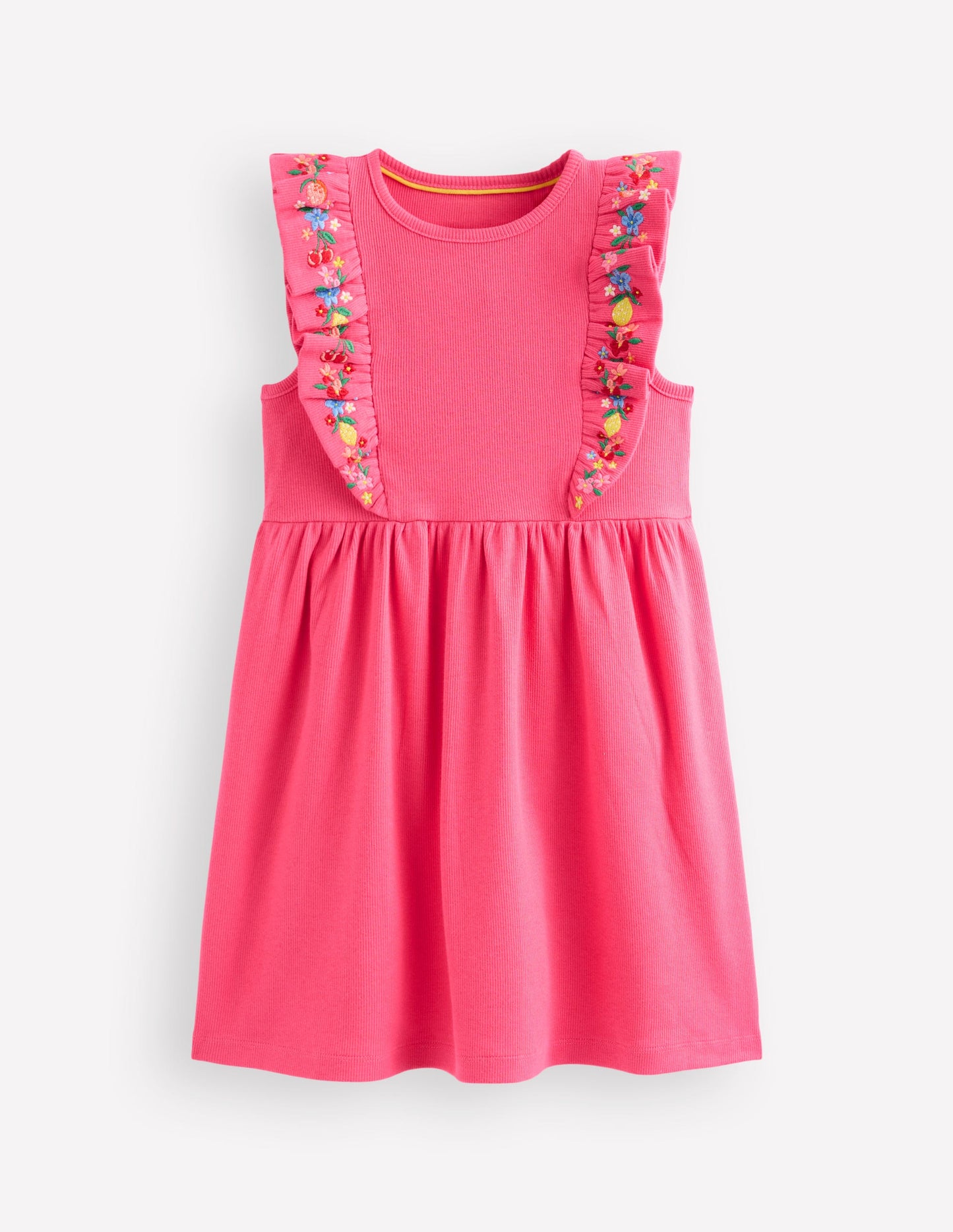 Embroidered Frill Jersey Dress-Rose Petal Pink