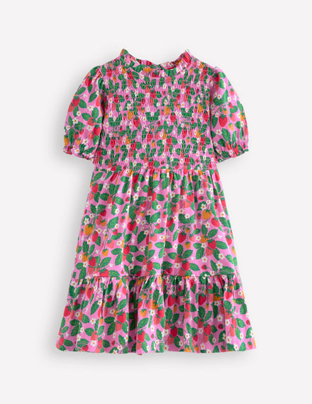 Robe Aurora tournoyante et froncée-Lit de fraises rose cosmos