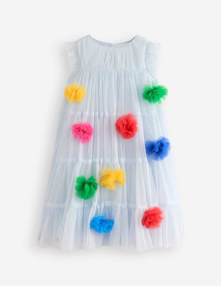 Tüllkleid mit Regenbogen-Ombré-Blau Bunt Bommel