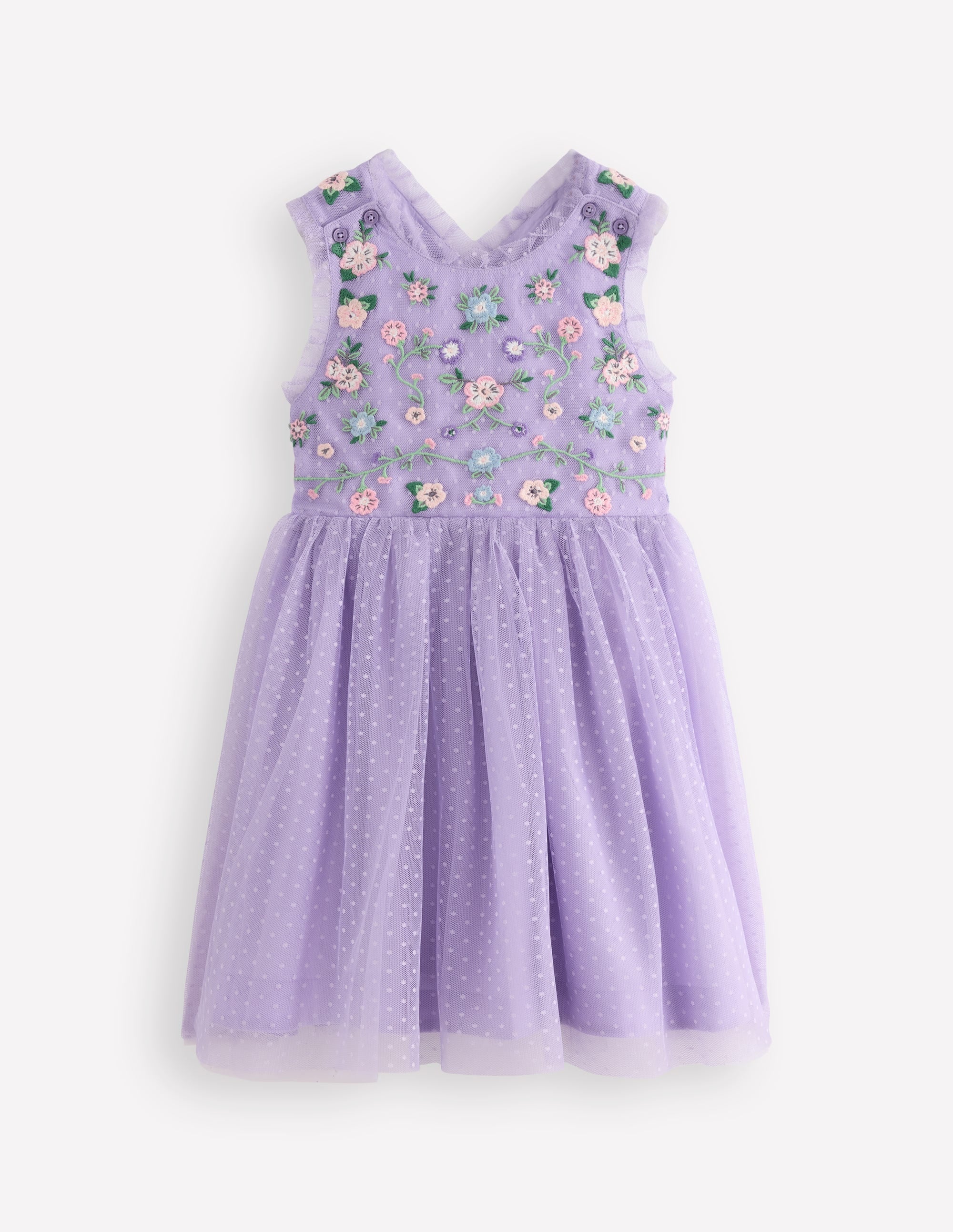 Kleid mit gekreuzten Rückenträgern-Flieder Blumenstickerei - Image 1