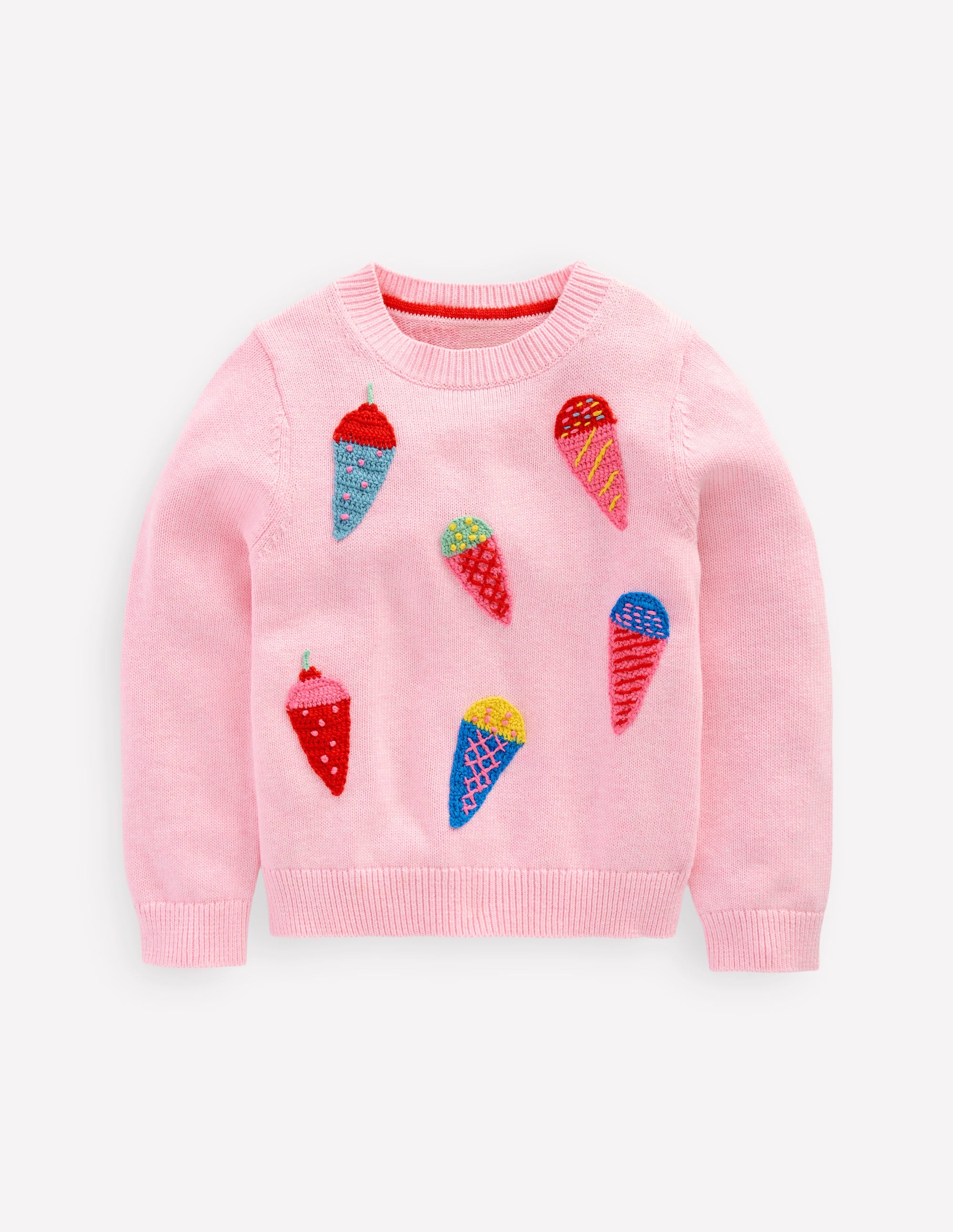 Pull fun Karina en maille crochet-Glaces rose tendre - Image 1