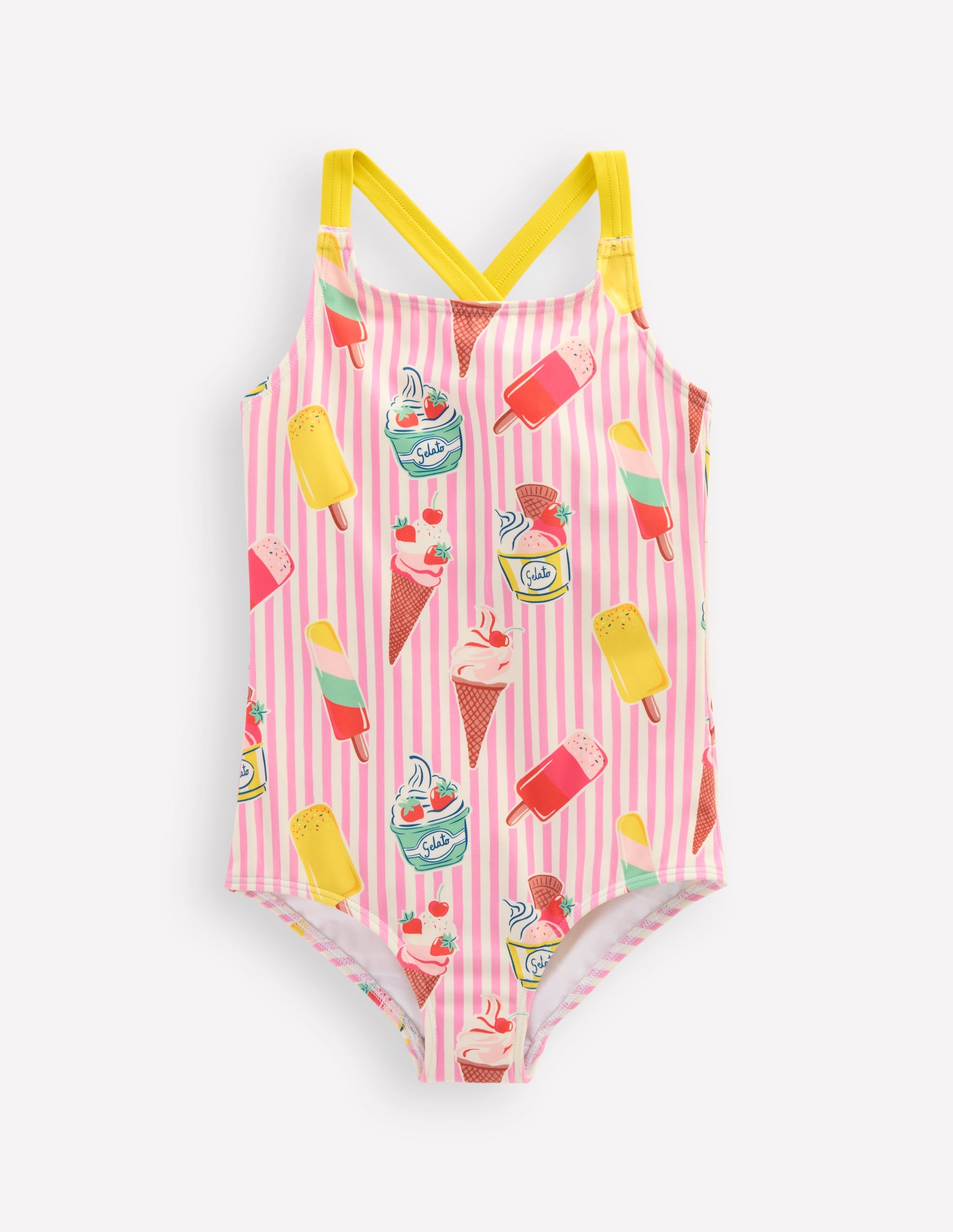 Maillot de bain imprimé croisé dans le dos-Rayé glace rose craie vintage - Image 1