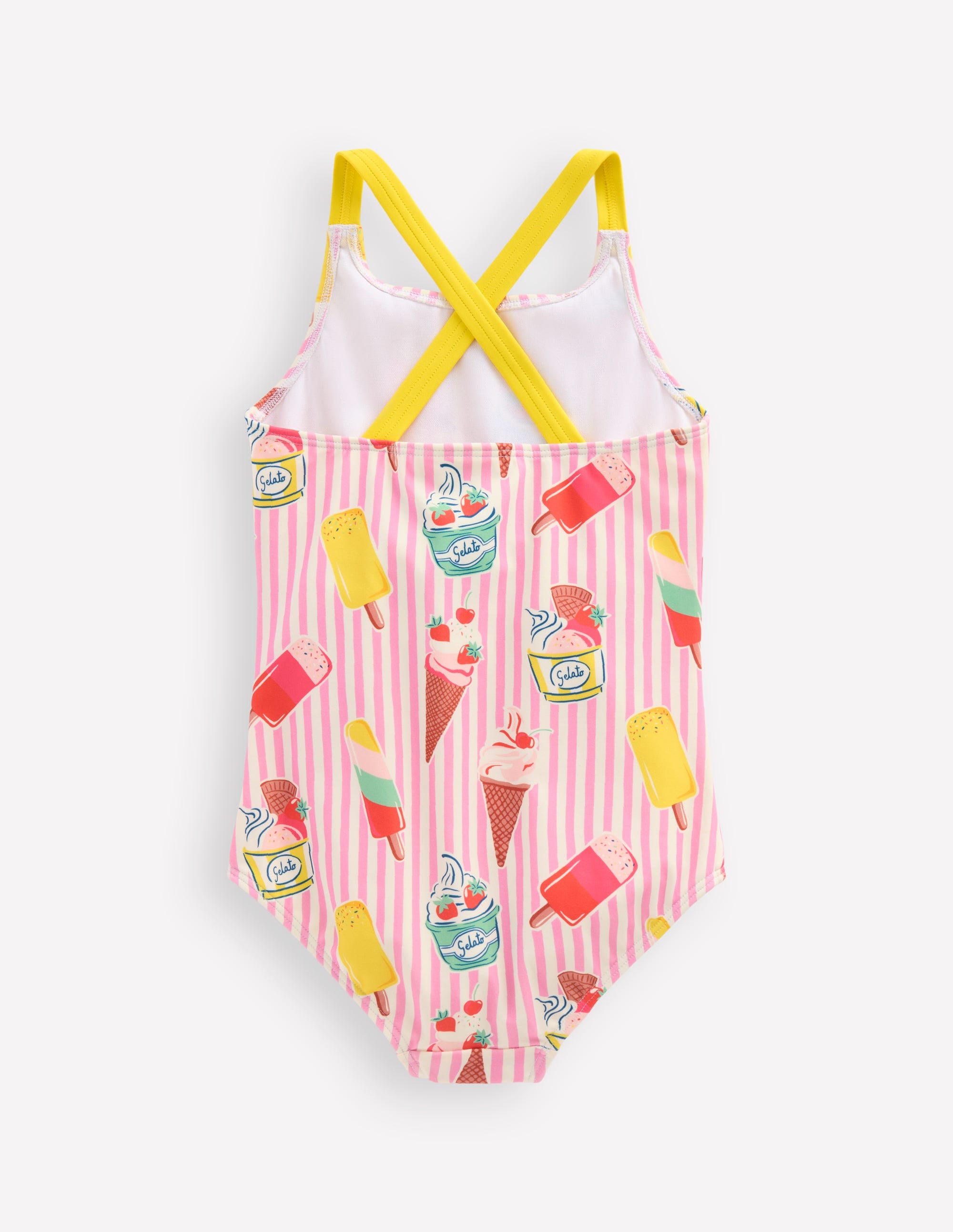 Maillot de bain imprimé croisé dans le dos-Rayé glace rose craie vintage - Image 2