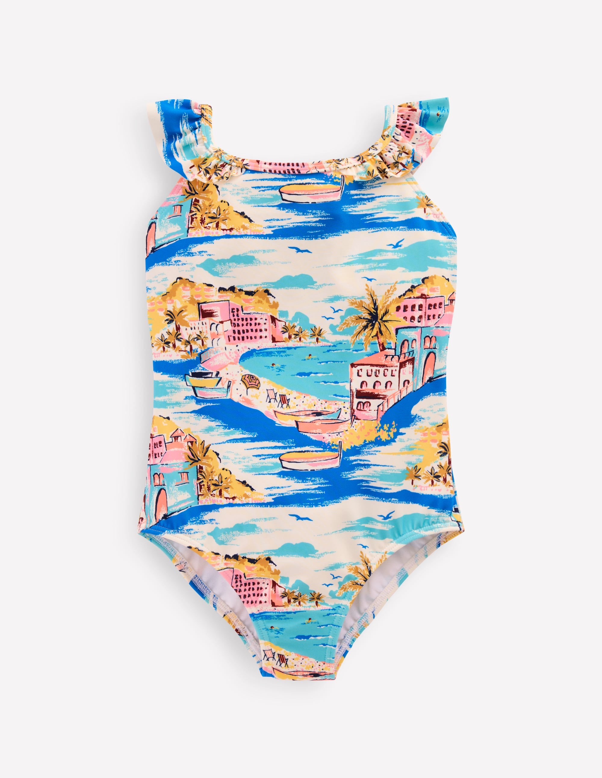 Maillot de bain Hallie à bretelles volantées-Paysage littoral multi - Image 1