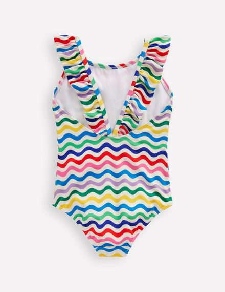 Hallie Frill Strap Swimsuit-Multi Mini Wave