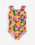 Maillot de bain Hallie à bretelles volantées-Citrons et cerises rose cosmos