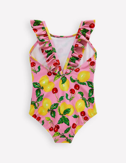 Hallie Frill Strap Swimsuit-Cosmos Pink Lemons & Cherries