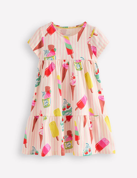 Ariel Twirly Jersey Dress-Chalk Pink Ice Cream Stripe