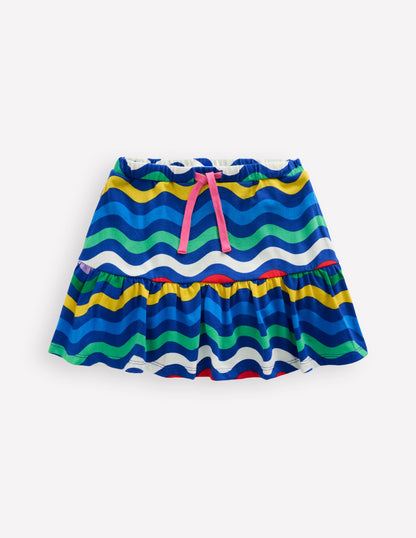 Jupe-short volantée en jersey-Motif Wave Stripe bleu vif