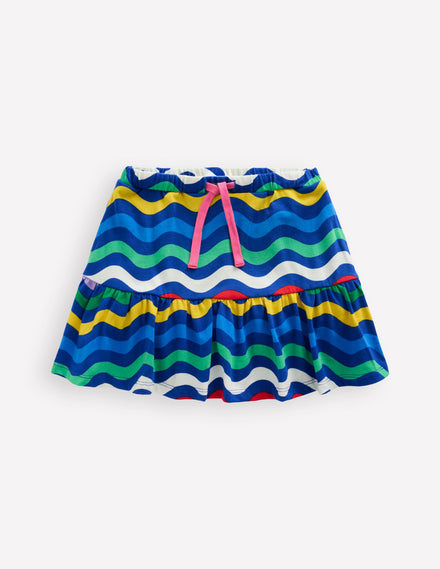 Jupe-short volantée en jersey-Motif Wave Stripe bleu vif