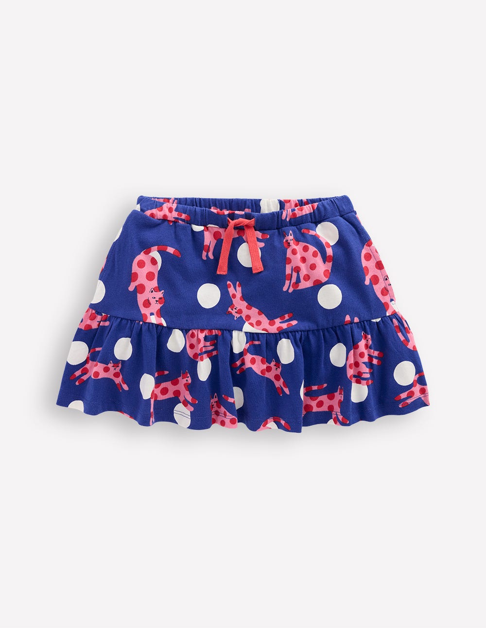 Jupe-short volantée en jersey-Chats à pois bleu vif - Image 1