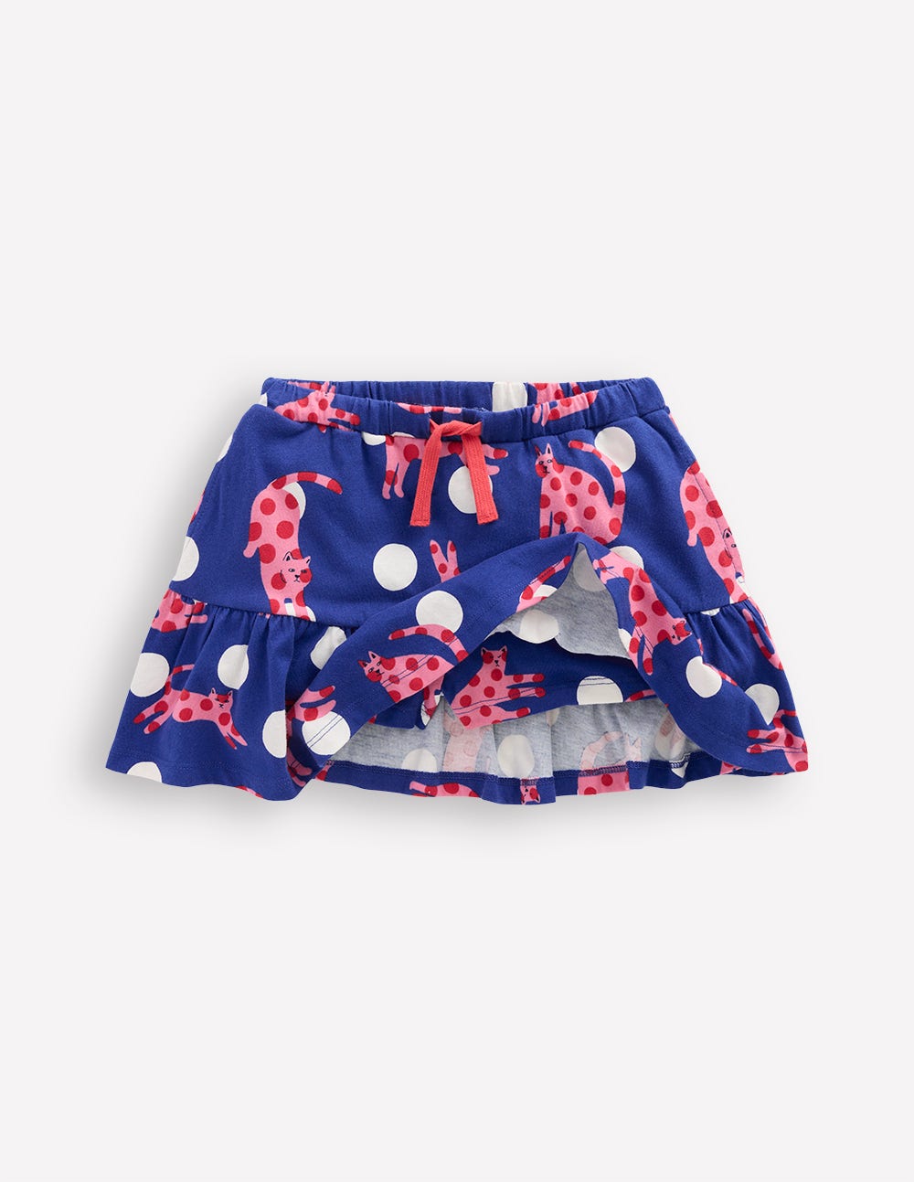 Jupe-short volantée en jersey-Chats à pois bleu vif - Image 4