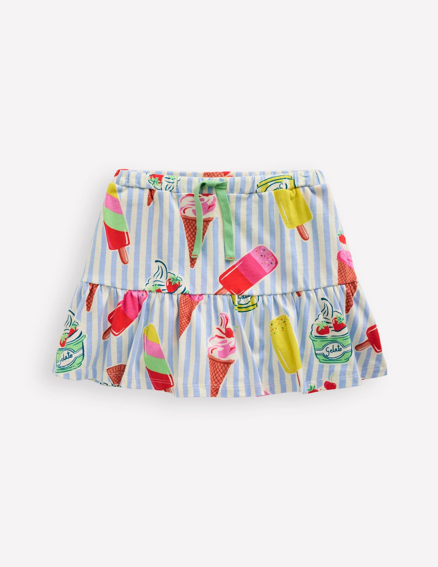 Jupe-short volantée en jersey-Rayé glace bleu vintage