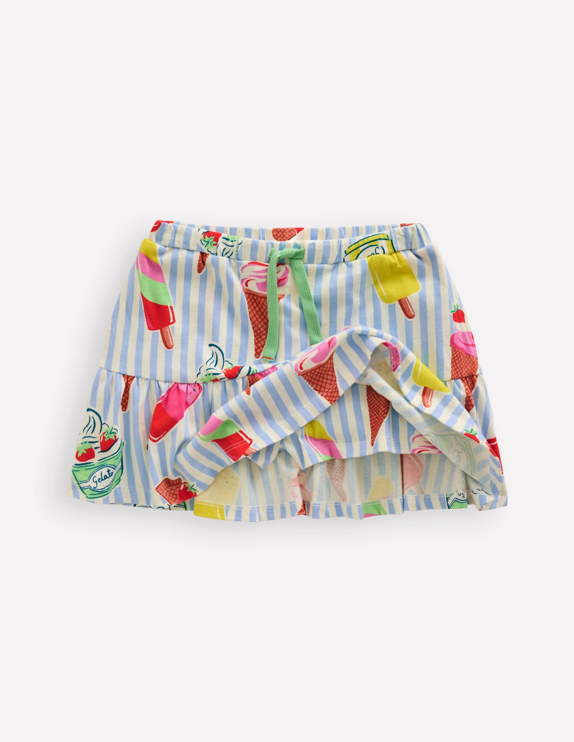 Jupe-short volantée en jersey-Rayé glace bleu vintage - Image 4