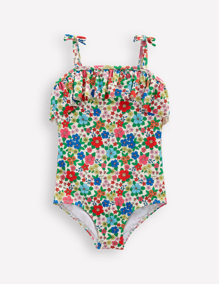 Frill Tie Detail Swimsuit-Multi Holiday Flowerbed