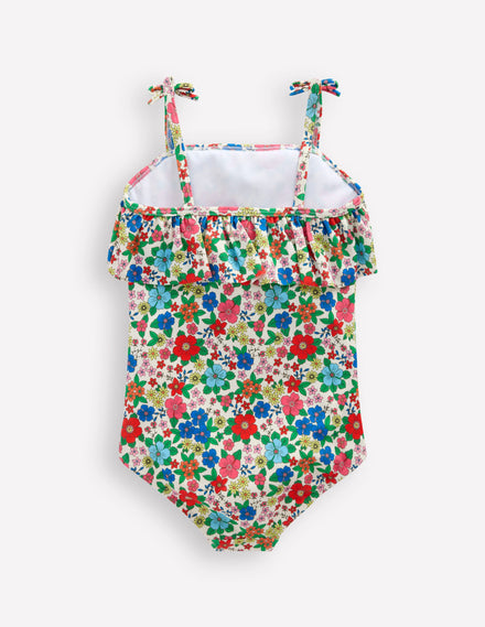 Frill Tie Detail Swimsuit-Multi Holiday Flowerbed