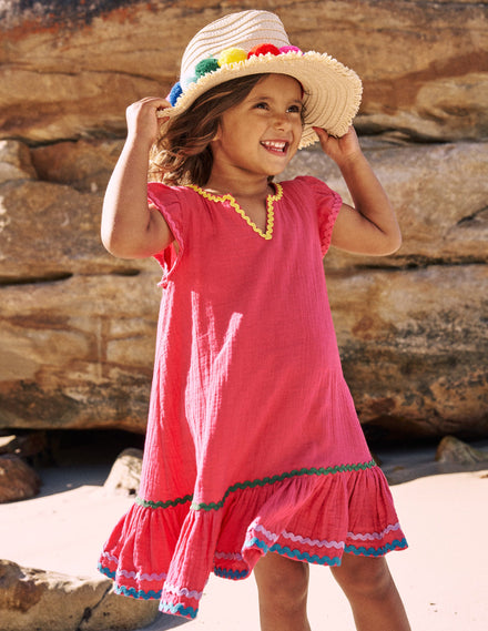 Robe de plage Emmy tissée-Rose Framboise