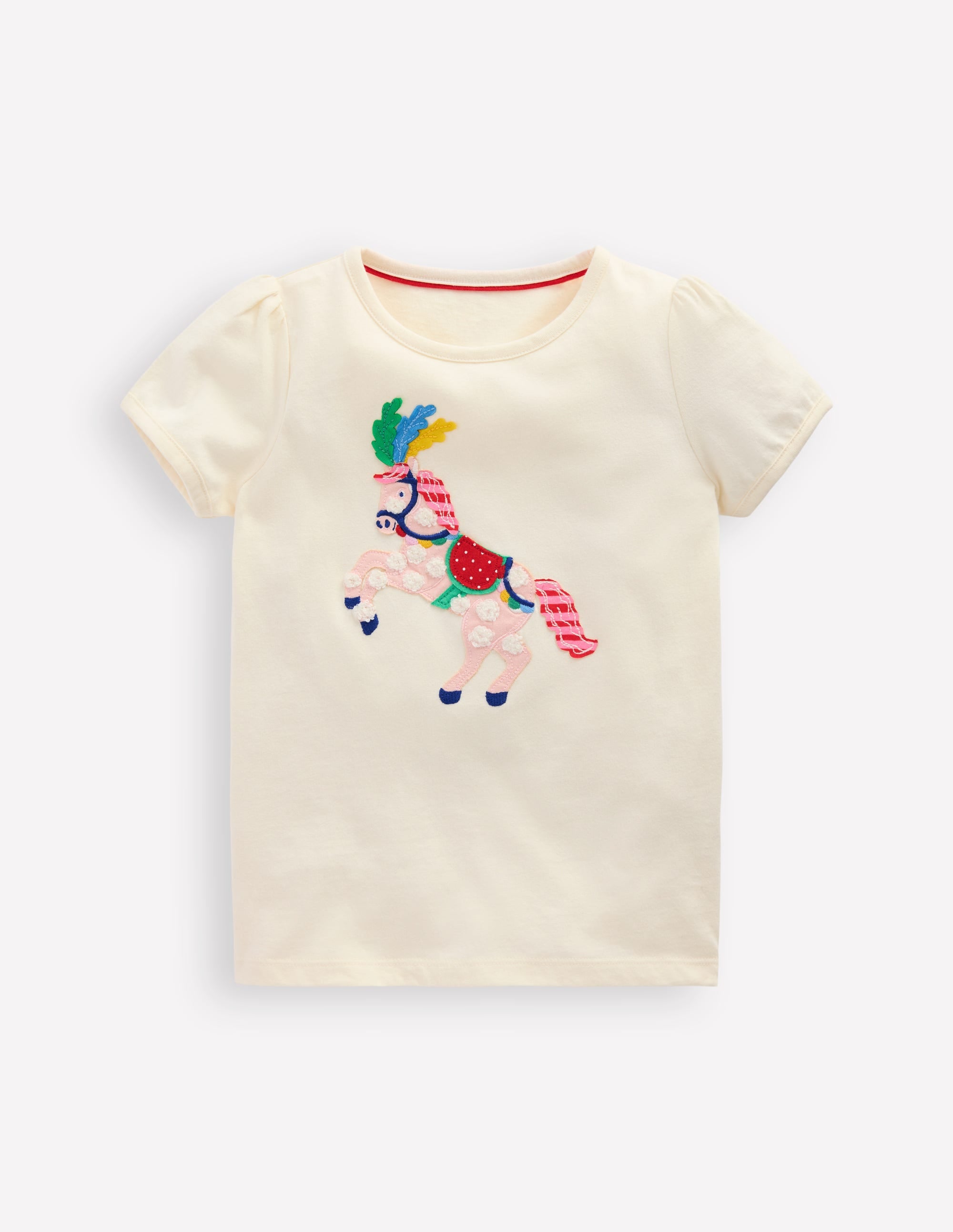 Puff Sleeve Applique Top-Soft Ivory Horse - Image 1