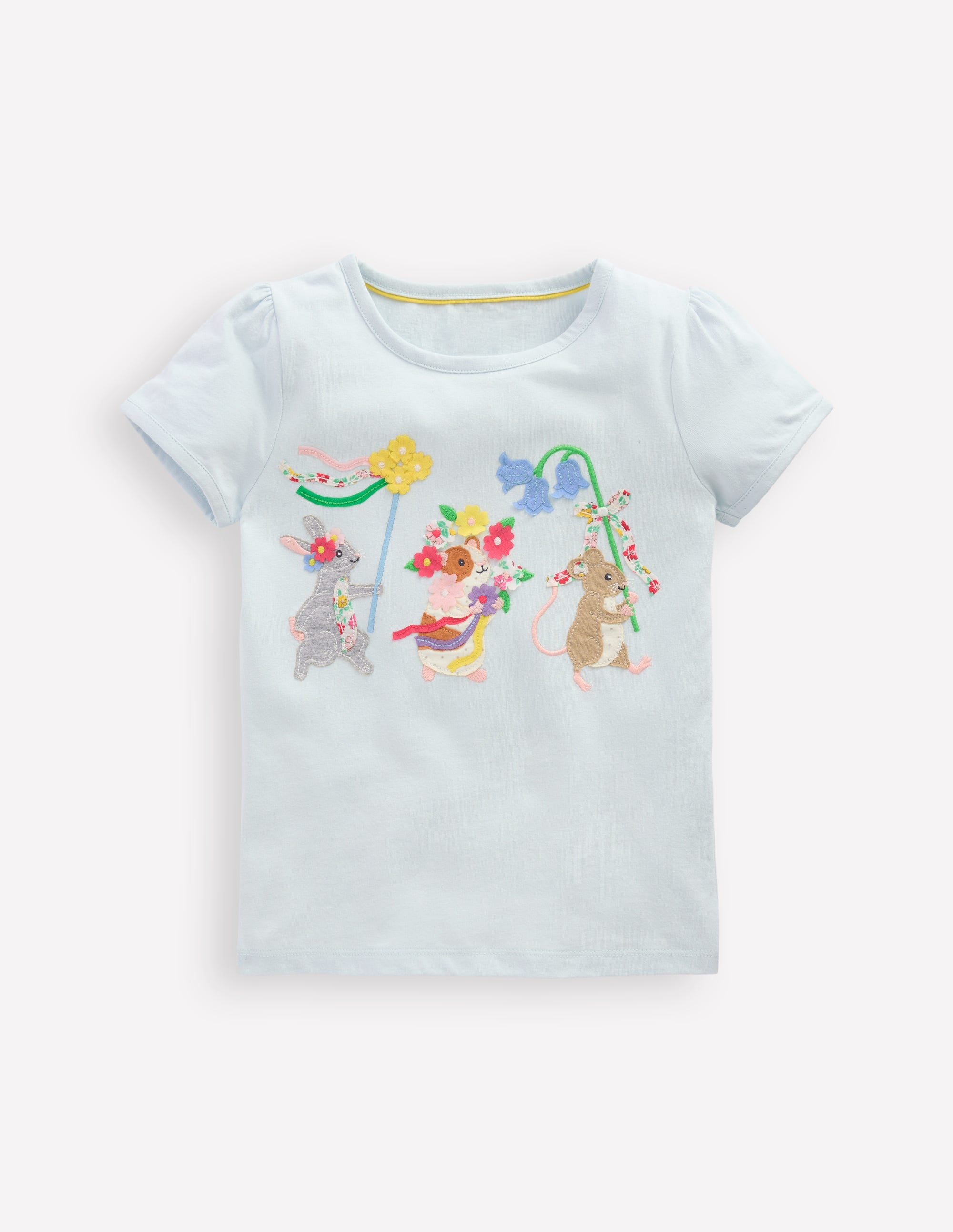 Top à manches bouffantes et appliqué-Animaux bleu nuage - Image 1