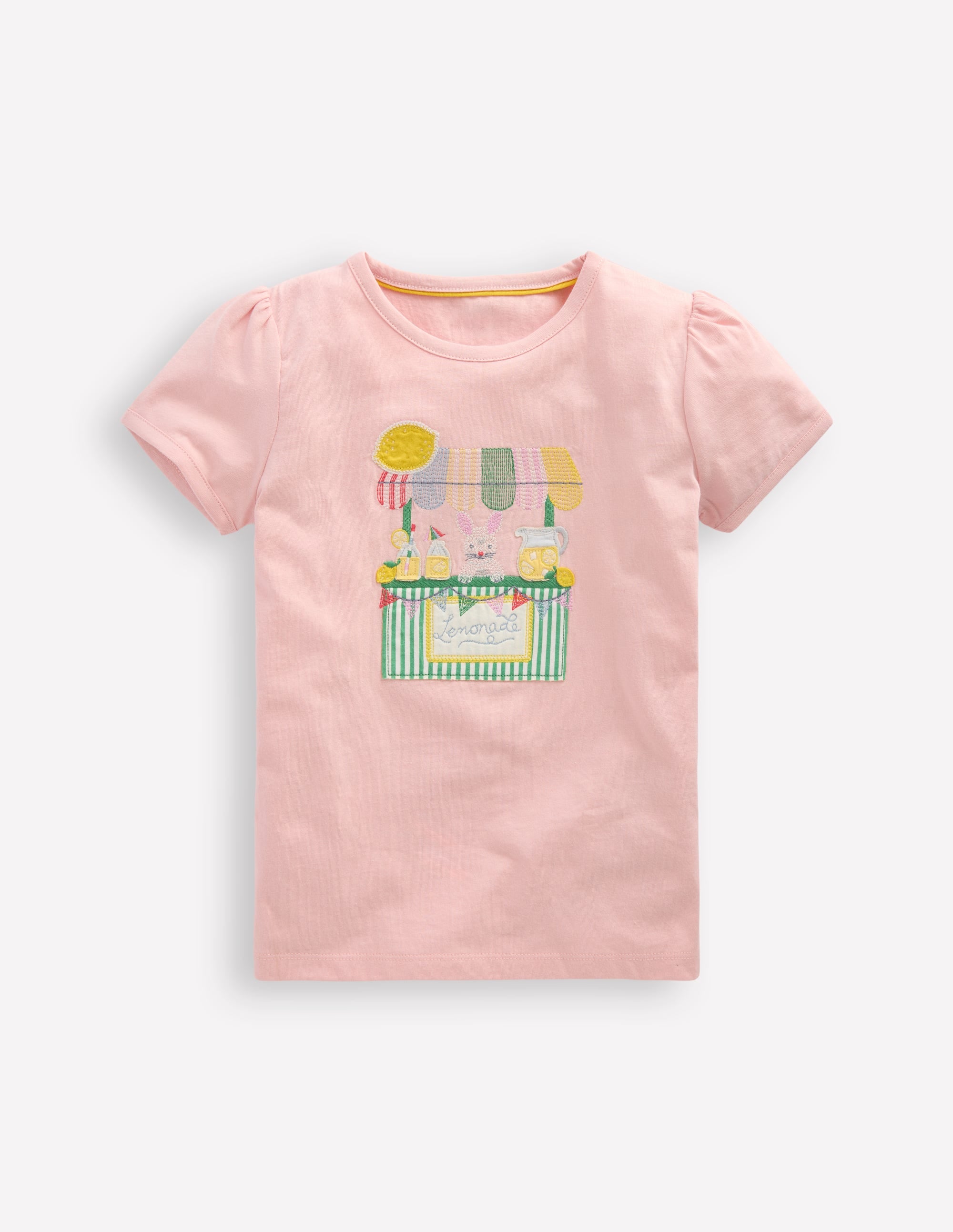 Top à manches bouffantes et appliqué-Lapin limonade rose craie - Image 1