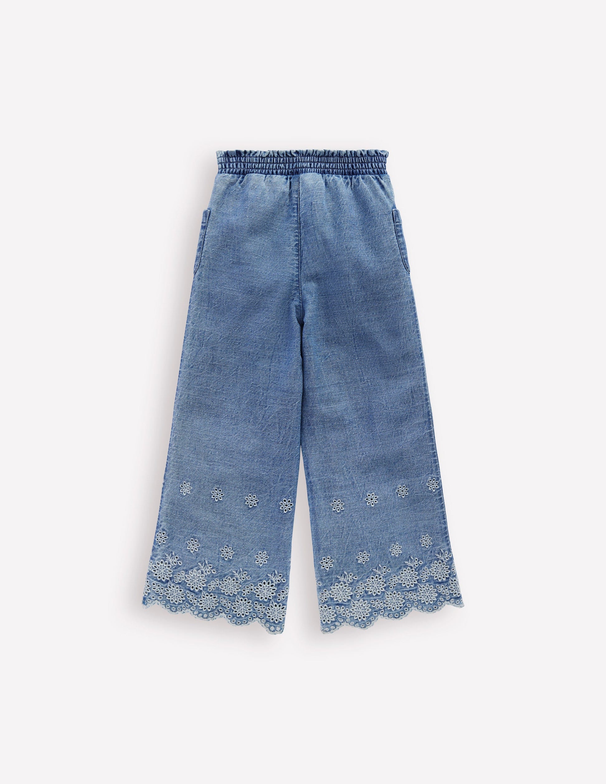 Pantalon à ourlet en broderie anglaise-Délavage Vintage Léger-2