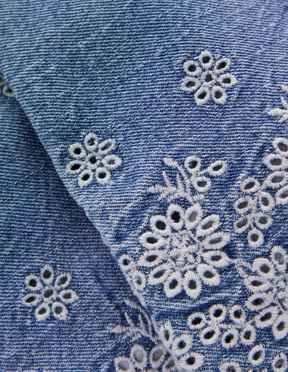 Pantalon à ourlet en broderie anglaise-Délavage Vintage Léger