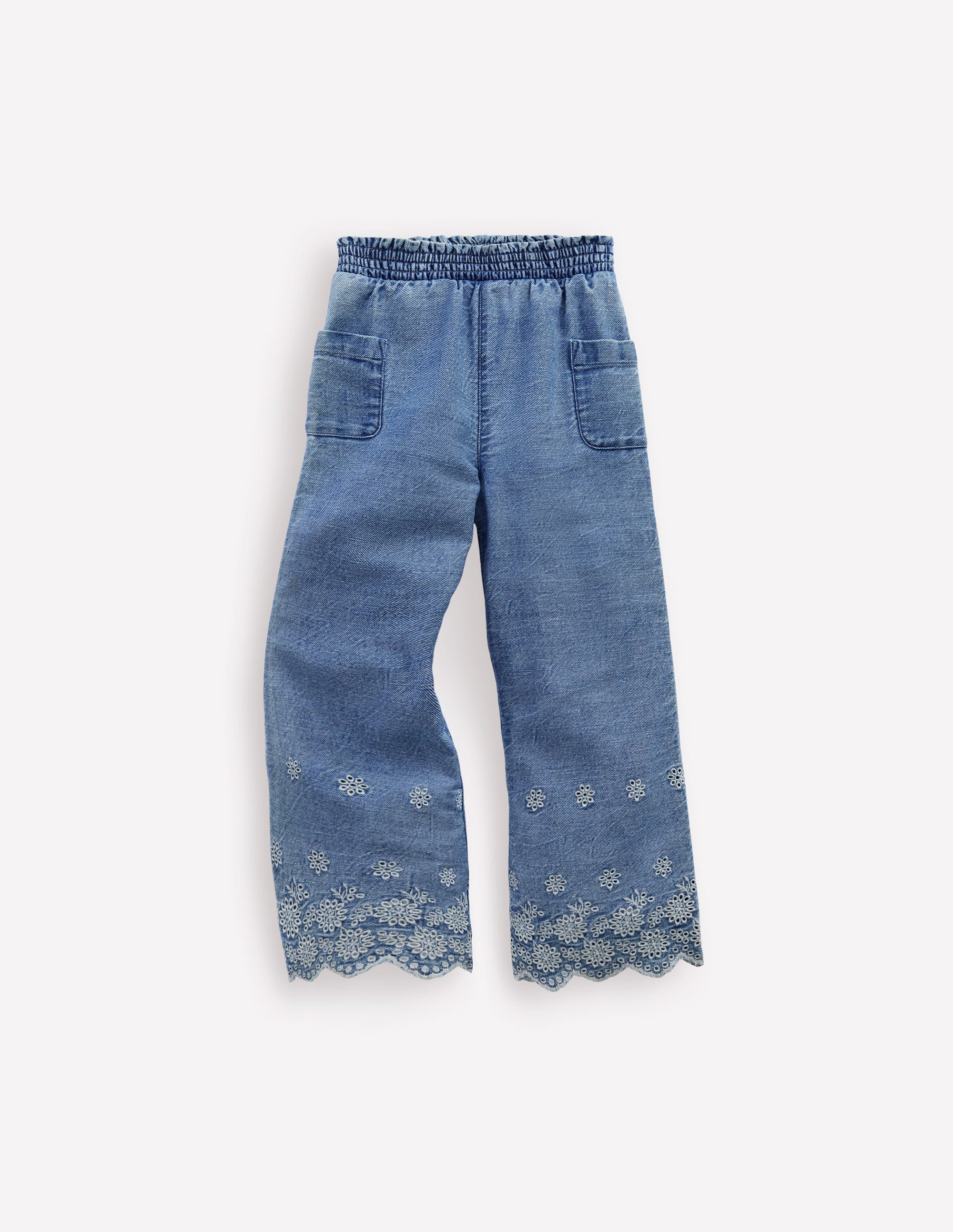 Pantalon à ourlet en broderie anglaise-Délavage Vintage Léger - Image 1