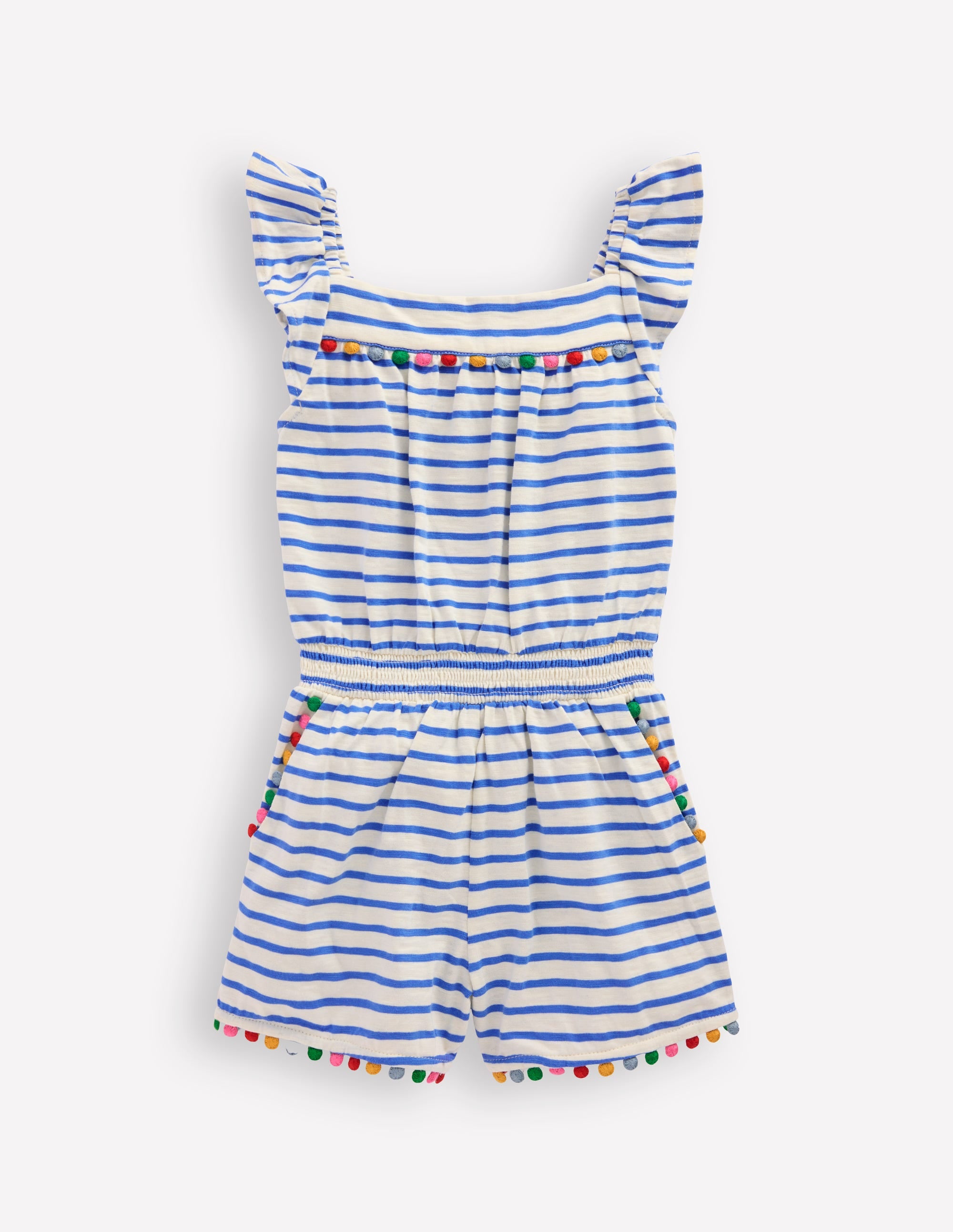 Ciara Jersey-Spielanzug mit Bommelbesatz-Naturweiß/Azurblau Streifen - Image 1