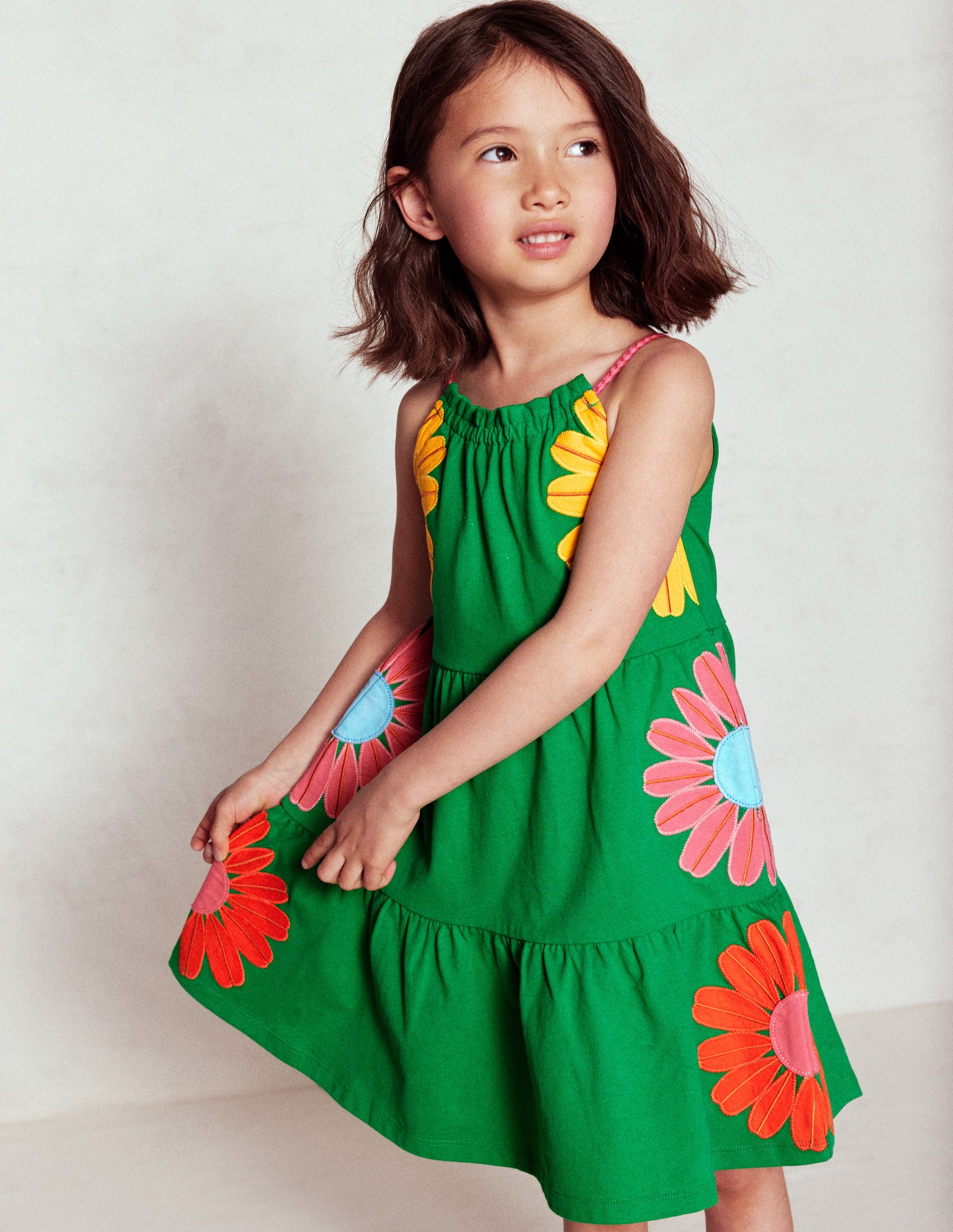 Robe motif pêle-mêle Enola en jersey-Fleurs émeraude profond-1