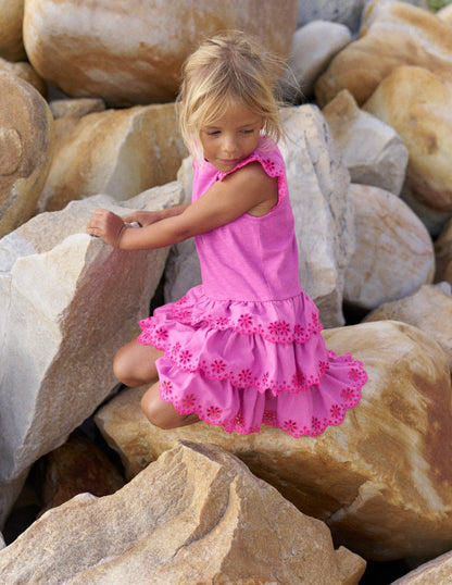 Jerseykleid mit Lochstickerei-Fingerhut-Lila