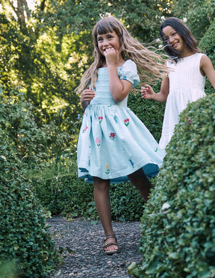 Gwendolyn Kleid aus Baumwoll-Leinen-Bunt Kreuzstich Blume
