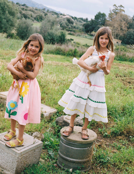 Odette Gewebtes Sommerkleid mit Stufendesign-Sanftes Naturweiß