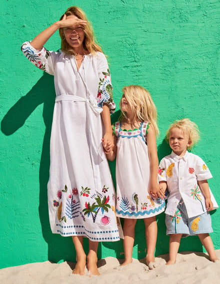 Maribel schwingendes Sommerkleid-Weiches Naturweiß Bunt Dschungel