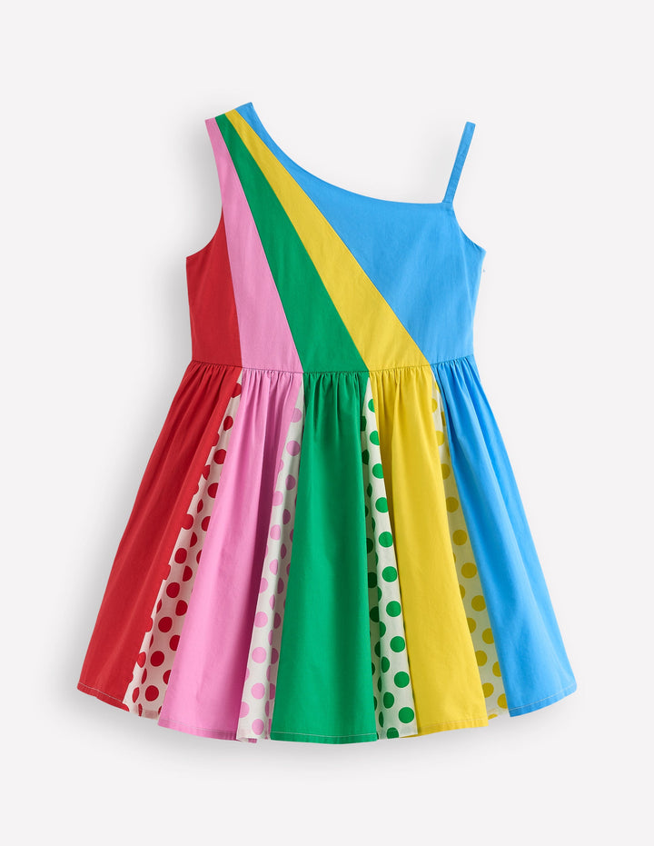 Gewebtes Kleid mit einem Träger-Bunt Gepunktet